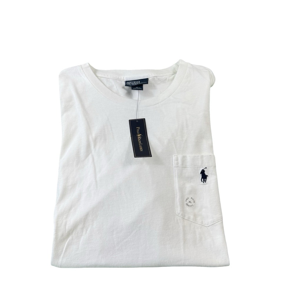 Polo Ralph Lauren White Blue Pony Logo Cotton Pocket S/S T Shirt Size XL NWT
